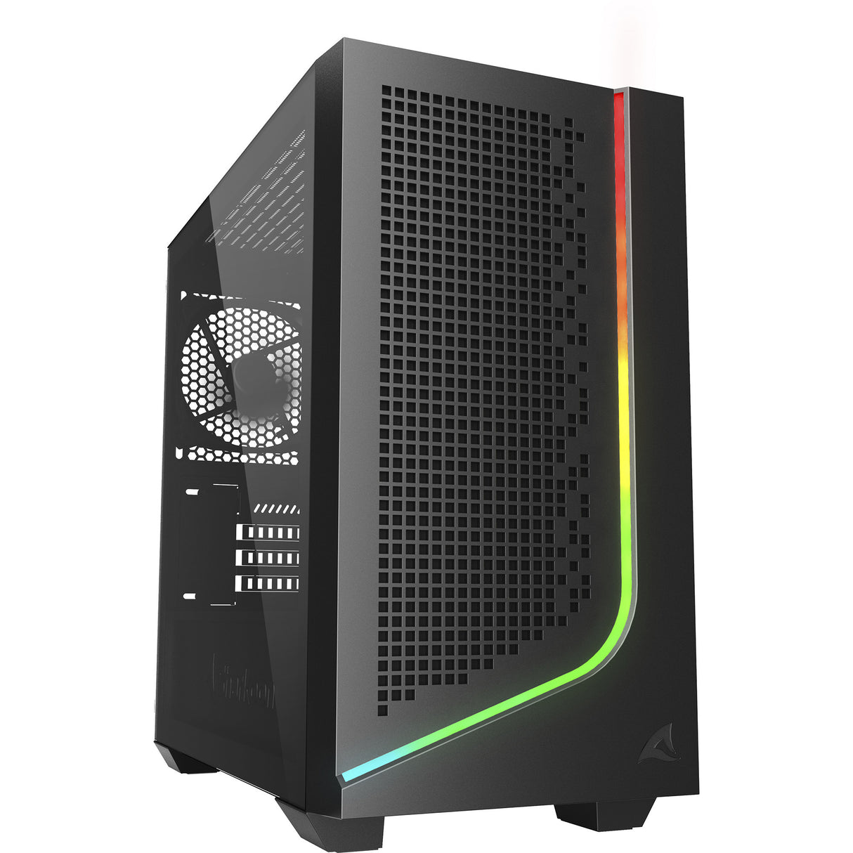 Sharkoon J1000 ArGB Midi-Tower-Gehäuse (schwarz | 3x USB-A | RGB | gehärtetes Glas)