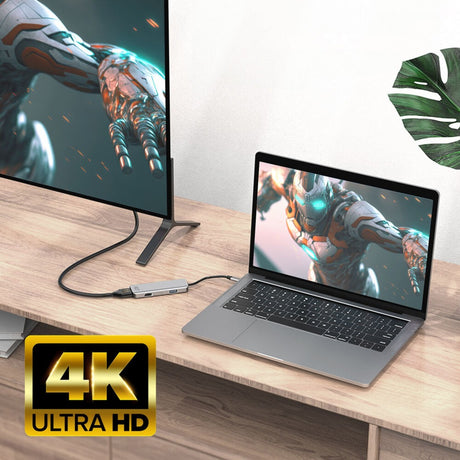 Act Connectivity USB-C 4K-Multiport-Adapter für 2 HDMI-Bildschirme, USB-A-Datenanschluss (Aluminium)