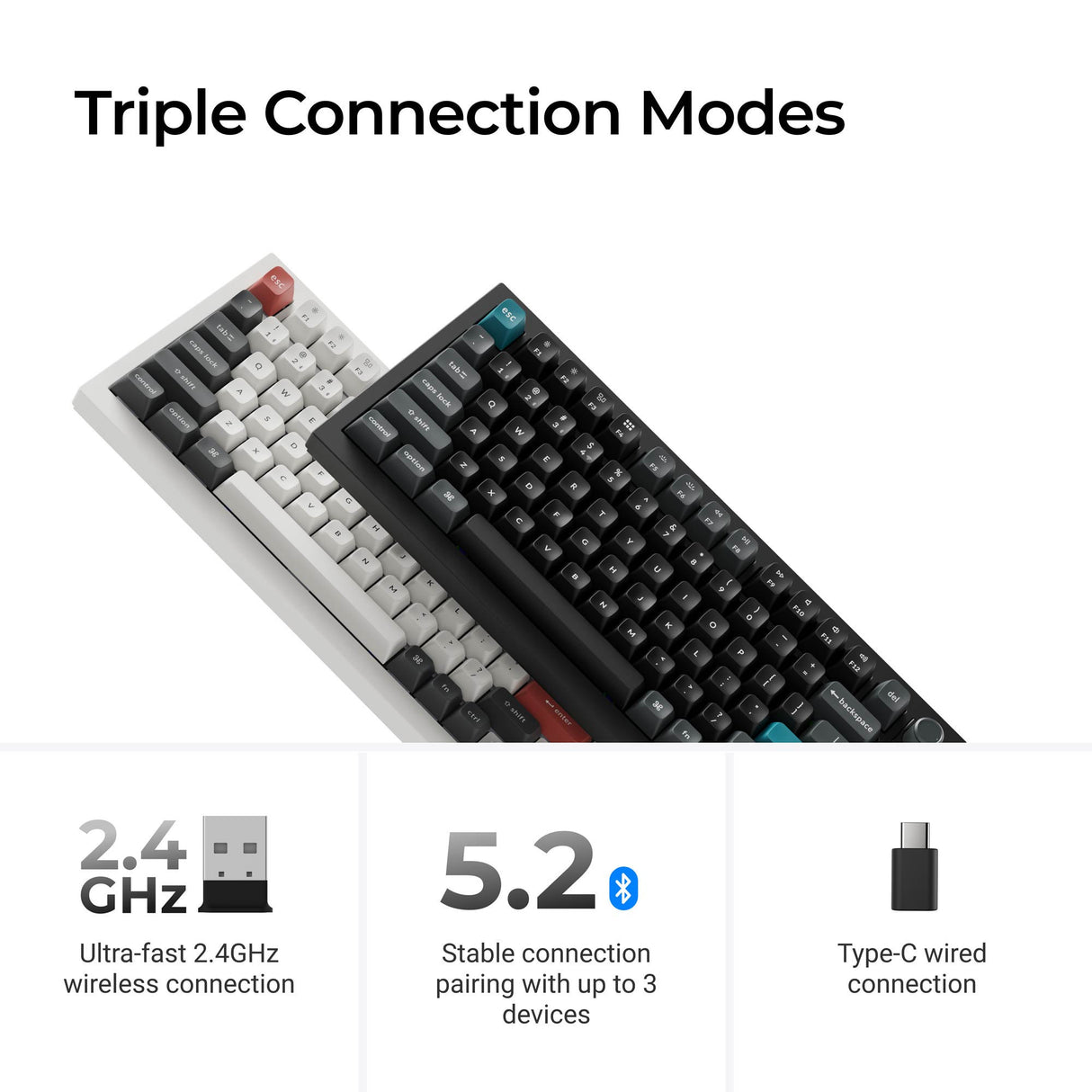 Keychron q1 ultra-m1 8k wireless custom mechanical keyboard (zwart, us lay-out (qwerty), silk pom red, 75%, rgb, hot swap, 8k, 2.4 ghz | bluetooth 5.2 | usb-c)