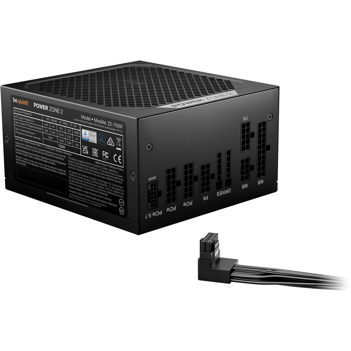 Ruhig sein! Power Zone 2 modulares 750-Watt-Netzteil (schwarz, 1x 12V-2x6, 3x PCIe)