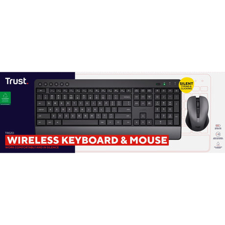 Trust Trezo Comfort kabelloses Tastatur- und Mausset, Desktop-Set (schwarz, US-Layout (QWERTY), 100 %)
