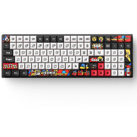 Iqunix F97 Graffiti Diary kabellose mechanische Tastatur (schwarz, US-Layout (QWERTY), Cherry MX Red, 96 %, RGB-LEDs, Hot-Swap-fähig, PBT, 2,4 GHz | Bluetooth 5.1 | USB-C)