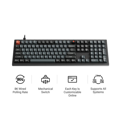 Keychron V6W-D3 8K QMK kabelgebundene benutzerdefinierte mechanische Tastatur (Schwarz, US-Layout (QWERTZ), Superbraun, 100 %, RGB-LEDs, Double-Shot-PBT, Hot-Swap, 8K, Taste)