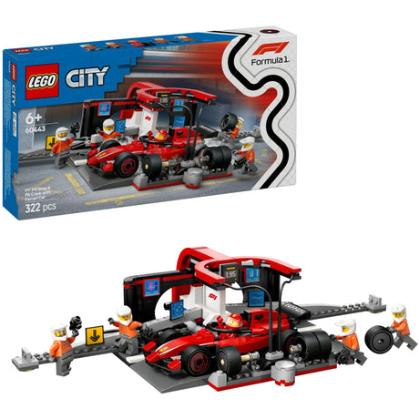 Lego City F1 Boxenstopp und Boxencrew mit Ferrari-Auto – 60443