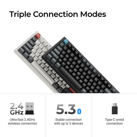 Keychron Q3 Ultra-M1 8K kabellose, benutzerdefinierte mechanische Tastatur (Schwarz, US-Layout (QWERTY), Seidenpom-Rot, 80 % (TKL), RGB, Hot-Swap, 8K, 2,4 GHz | Bluetooth 5.2 | USB-C)
