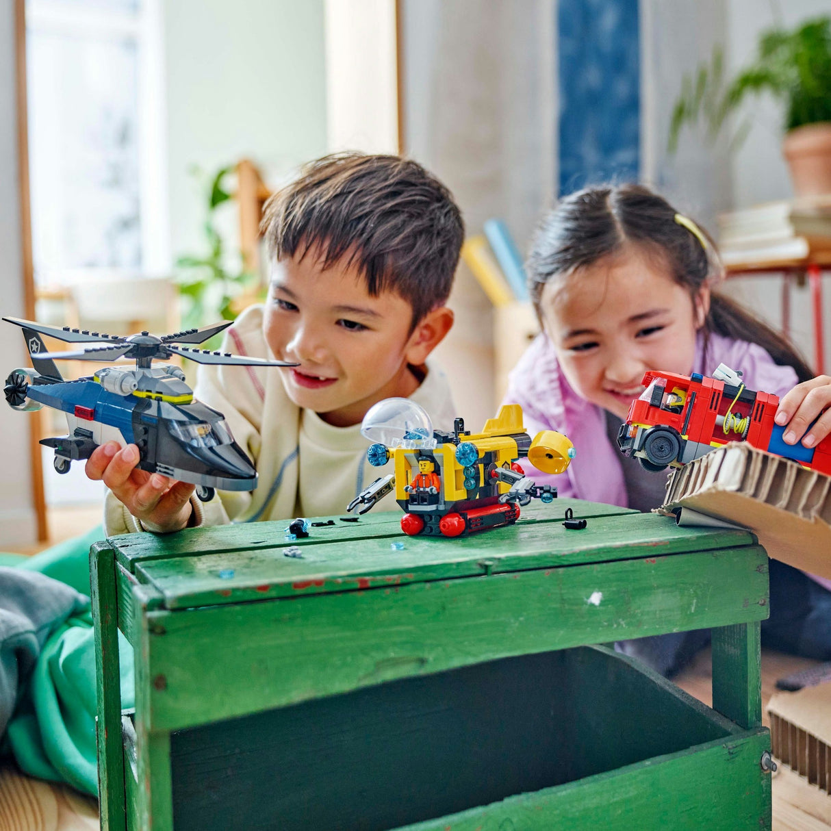 Lego City 60462 Helikopter, Feuerwehrauto und U-Boot-Remix