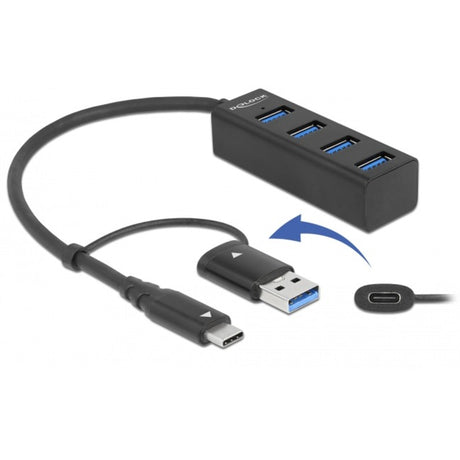 Delock 4-Port USB 3.2 Gen 1 Hub mit USB Typ-C oder USB Typ-A Anschluss USB Hub (schwarz)