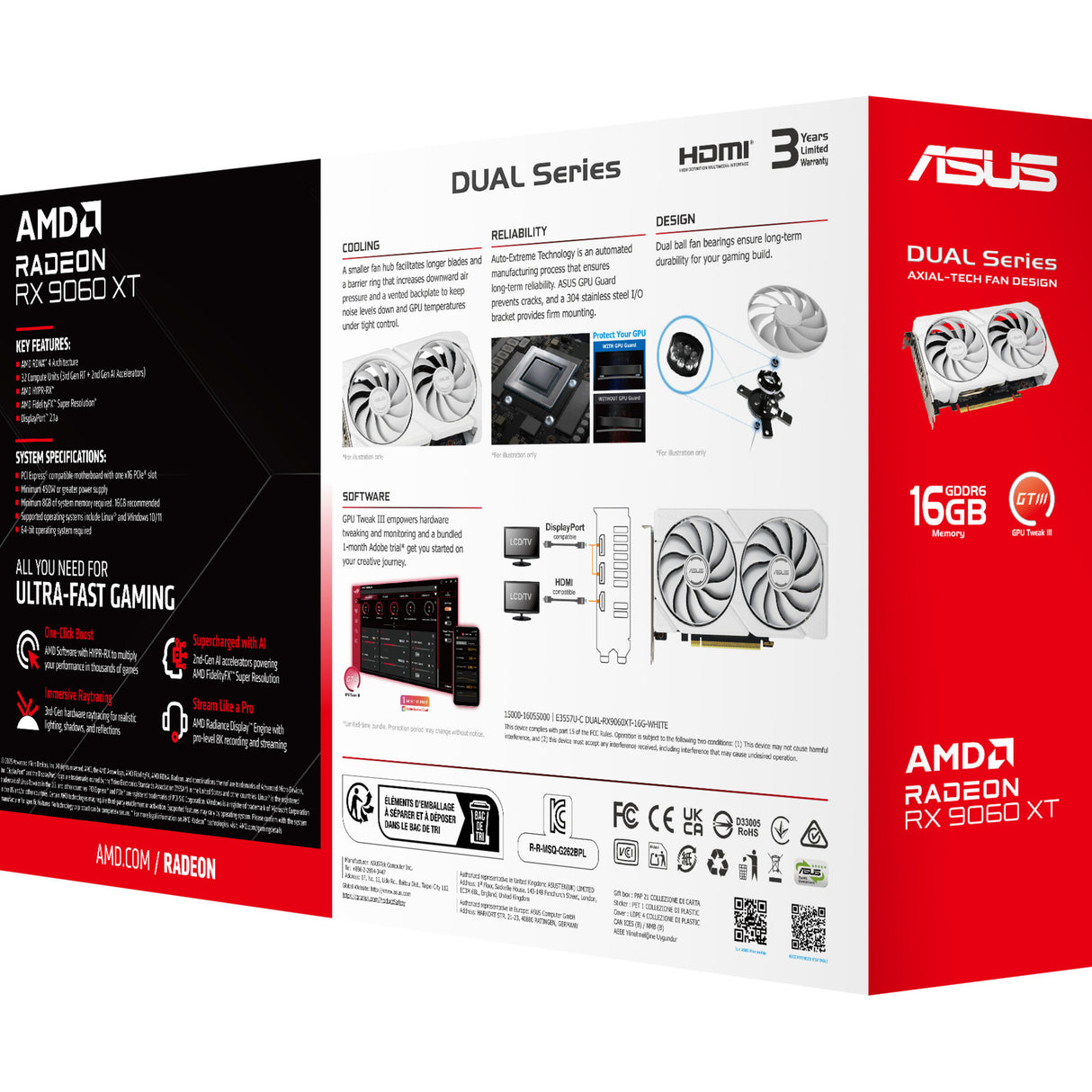 Asus Radeon RX 9060 XT Dual White Edition 16GB Grafikkarte (weiß, RDNA4, GDDR6, 2x Display Port, 1x HDMI 2.1)