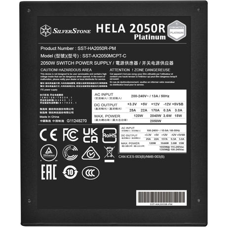 Silverstone Hela 2050r Platinum, modulares 2050-Watt-Netzteil (schwarz, 14x PCIe)