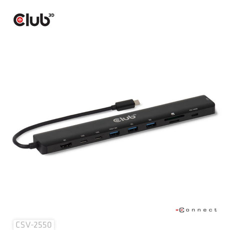 Club 3D 10-1 tragbare Dockingstation, USB Typ C, 10 Gbit/s auf HDMI, 8 K, 30 Hz, PD3.1, max. 140 Watt, Dockingstation (schwarz, HDMI, USB-C, LAN)