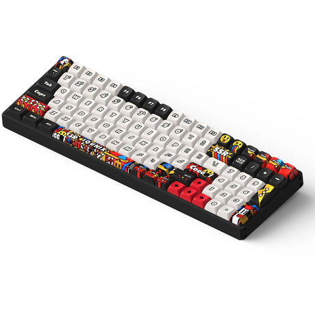 Iqunix F97 Graffiti Diary kabellose mechanische Tastatur (schwarz, US-Layout (QWERTY), Cherry MX Red, 96 %, RGB-LEDs, Hot-Swap-fähig, PBT, 2,4 GHz | Bluetooth 5.1 | USB-C)