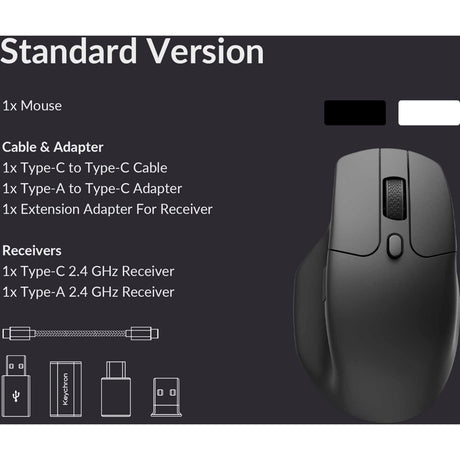 Keychron m6-a1 kabellose Maus (schwarz, 100 – 26.000 dpi, USB-C Bluetooth 5.1 2,4 GHz)