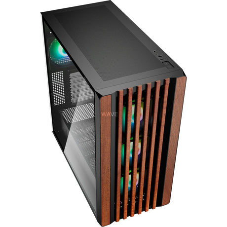 Sharkoon Rebel C70G RGB-Midi-Tower-Gehäuse (schwarze Holzfarbe | 2x USB-A | 1x USB-C | RGB | gehärtetes Glas)