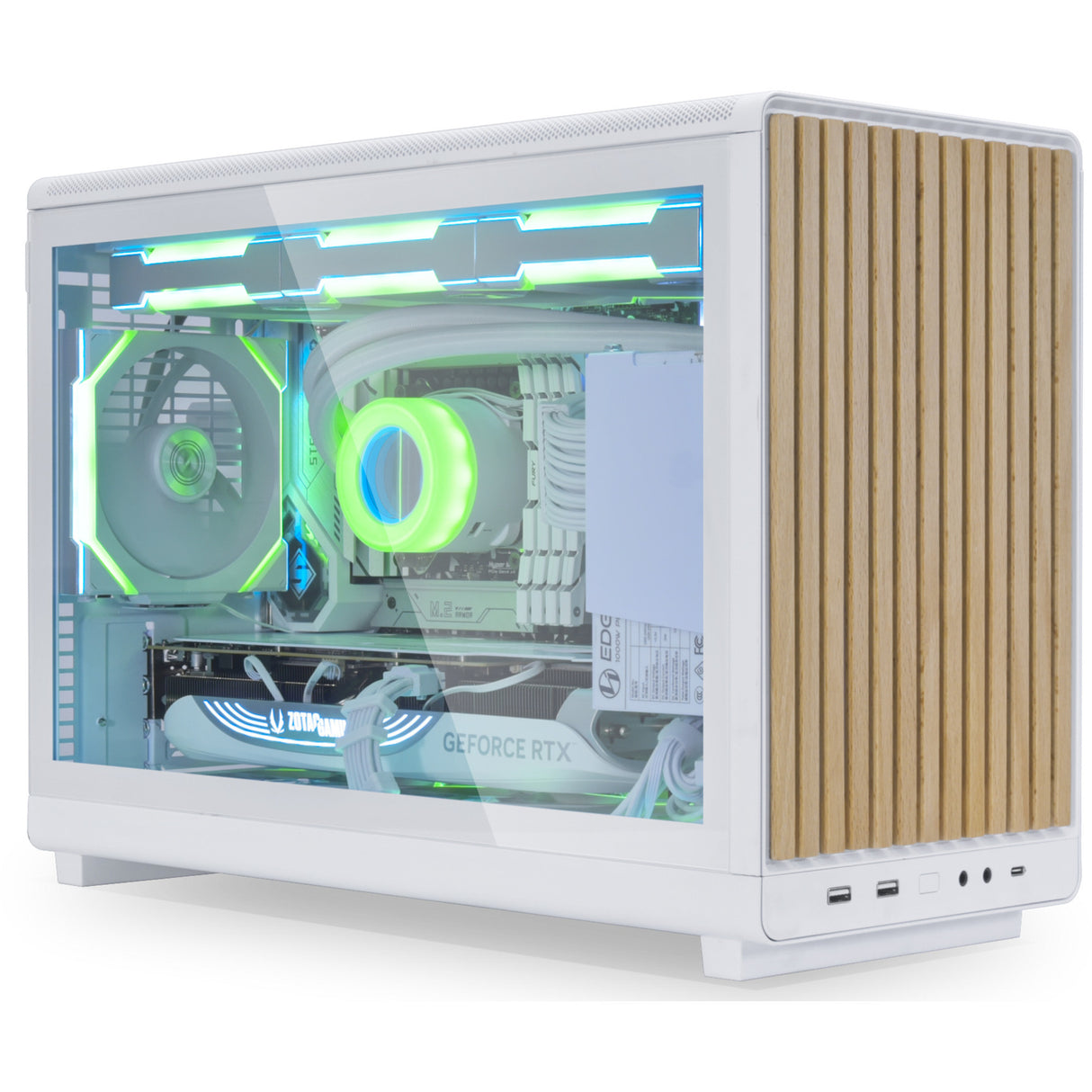 Lian li a3-matx weiß (Wood Edition) Midi-Tower-Gehäuse (weiße Holzfarbe | 2x USB-A | 1x USB-C | gehärtetes Glas)