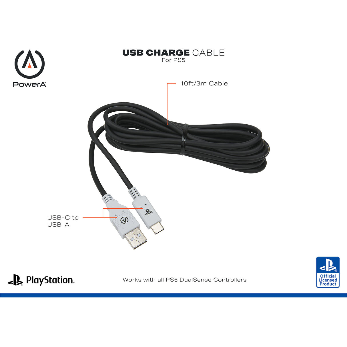 Powera USB-C-Kabel für Playstation 5 (schwarz und weiß, 3 Meter)