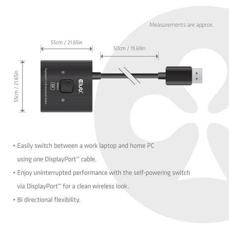 Club 3d 2-in-1 bidirectionele displayport switch (zwart, 8k)