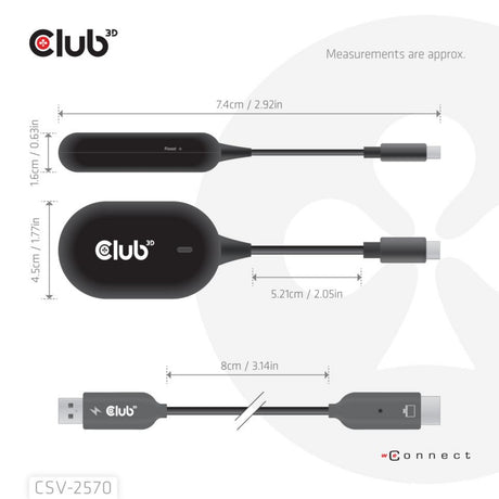 Club 3D Kabelloser USB-C-zu-HDMI-Sender- und Empfängeradapter (Schwarz)