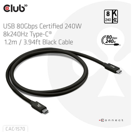 Club 3D USB-C 80 Gbit/s zertifiziert 240 W 8K 240 Hz