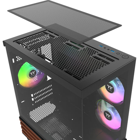 Thermaltake View 170 WS ArGB Mini-Tower-Gehäuse (schwarze Holzfarbe | 2x USB-A | RGB | Fenster)