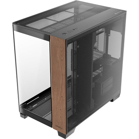 Antec C8 Curve Wood Midi-Tower-Gehäuse (schwarze Holzfarbe | 2x USB-A | 1x USB-C | gehärtetes Glas)