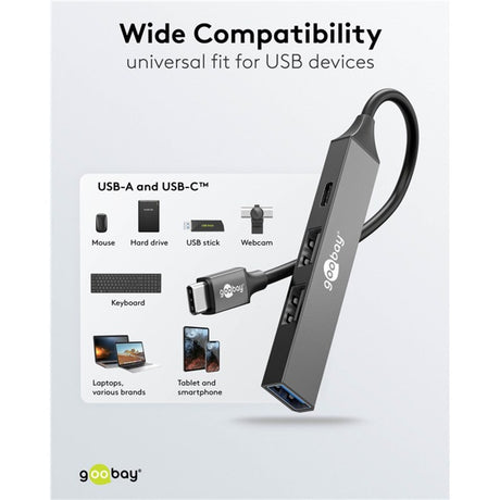 Goobay schlanker USB-Hub mit 4 Ports, USB-C auf USB-C USB-A, 5 Gbit s (hellgrau)