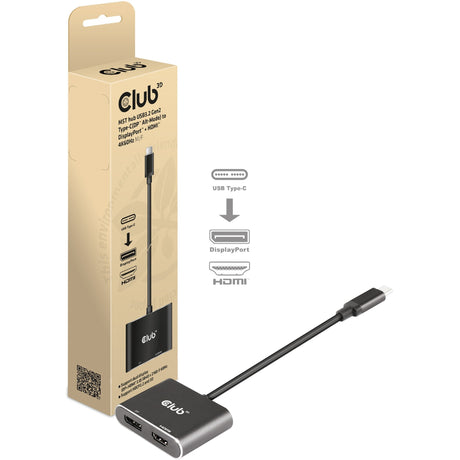 Club 3D MST Hub USB3.2 Gen2 Typ-C (DP Alt-Modus) zu DisplayPort + HDMI 4K60Hz M-F (Schwarz)