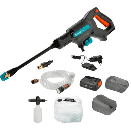 Gardena Aquaclean 24 18 V P4A Premium Set Hochdruckreiniger (Grau Türkis, 14800-31, Batterie im Lieferumfang enthalten)