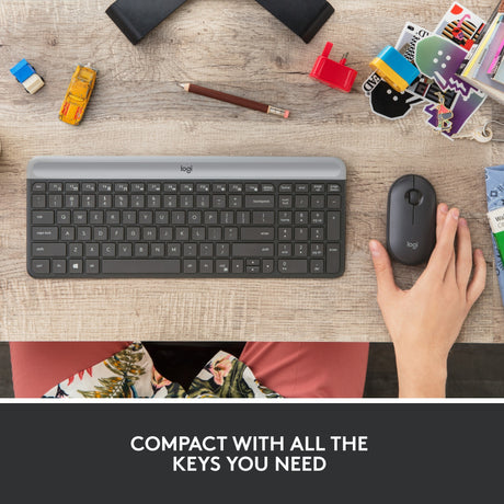 Logitech mk470 schlankes kabelloses Desktop-Set (schwarz, US-internationales Layout (QWERTZ), Scherenschalter, 100 %, 1000 dpi)