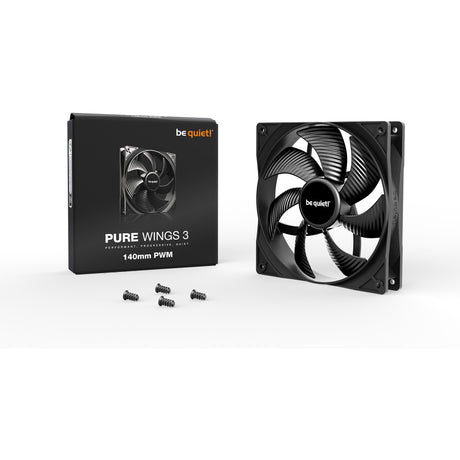 Ruhig sein! Pure Wings 3 PWM Gehäuselüfter (schwarz, 140 x 140 x 25 mm)