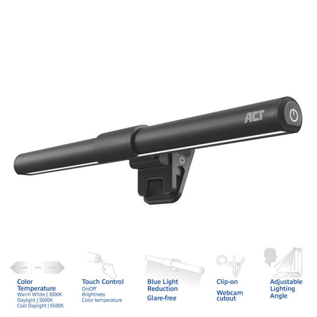 Act Connectivity Dimmbare, ansteckbare LED-Lichtleiste für Laptops (schwarz, USB-betrieben, 3000 K–6500 K)