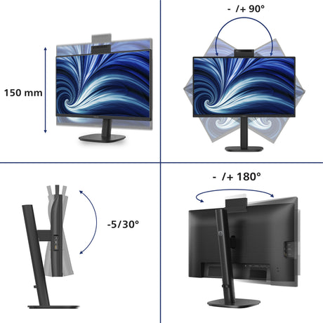 Philips 24b2n3200jh 00 23.8 monitor (zwart, 1x displayport, 1x hdmi, 1x vga, 4x usb-a, 120 hz, webcam)
