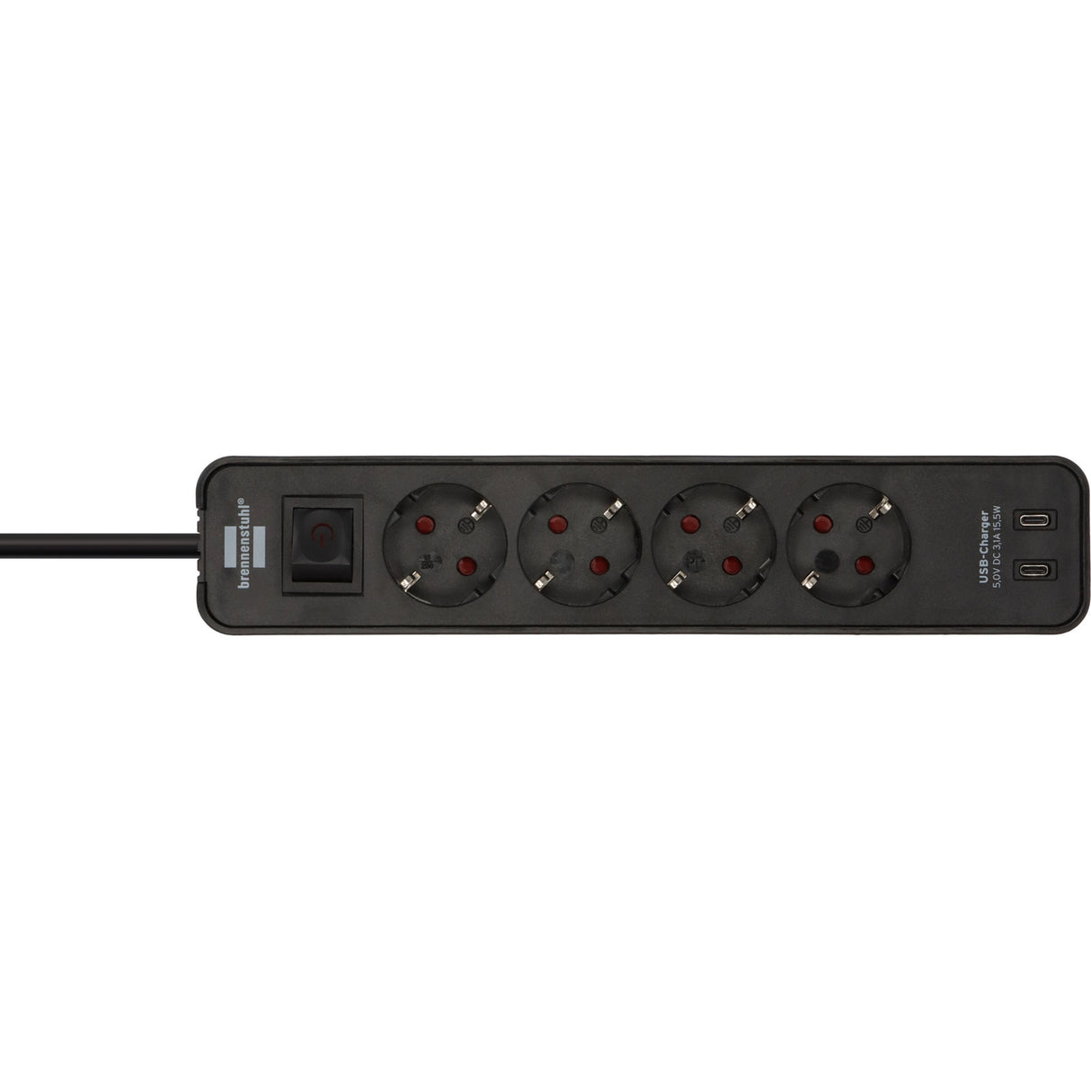 Brennerstuhl ecolor Steckdosenleiste mit 2 USB-C Ladebuchsen | 4 Steckdosen | schwarz | 1,5m h05vv-f 3g1,5 - 1153240106
