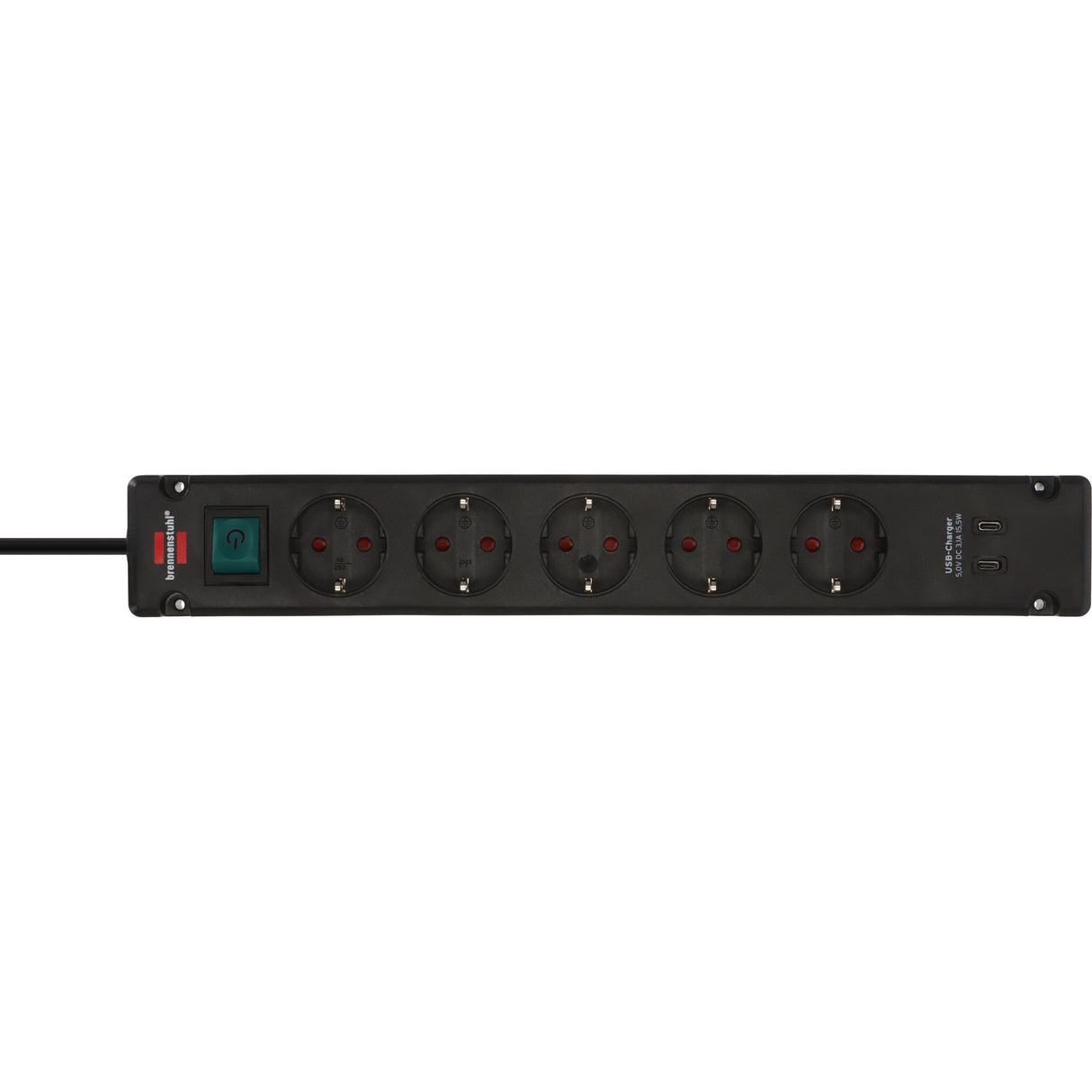 Brennerstuhl Bremounta Steckdosenleiste mit 2 USB C Ladebuchsen | 5-fach | schwarz | 3m h05vv-f 3g1,5 - 1150660415