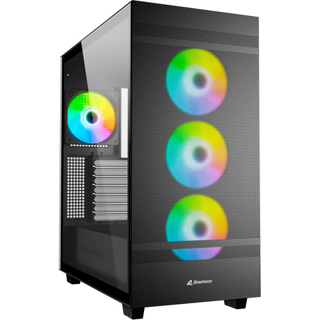Sharkoon Rebel C50 schwarzes RGB-Midi-Tower-Gehäuse (schwarz | 2x USB-A | 1x USB-C | RGB | gehärtetes Glas)