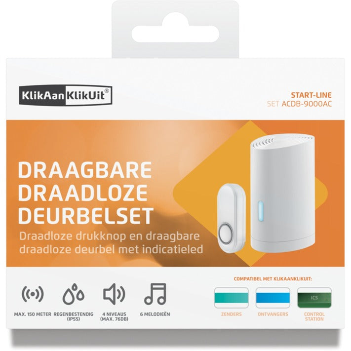 Klikaanklikuit acdb-9000ac – kabellose Türklingel – batteriebetriebener Empfänger – weiß