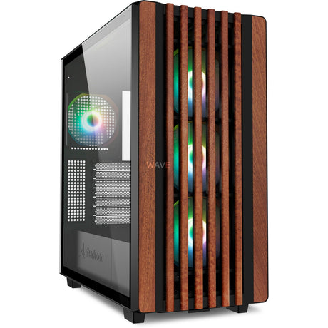Sharkoon Rebel C70G RGB-Midi-Tower-Gehäuse (schwarze Holzfarbe | 2x USB-A | 1x USB-C | RGB | gehärtetes Glas)
