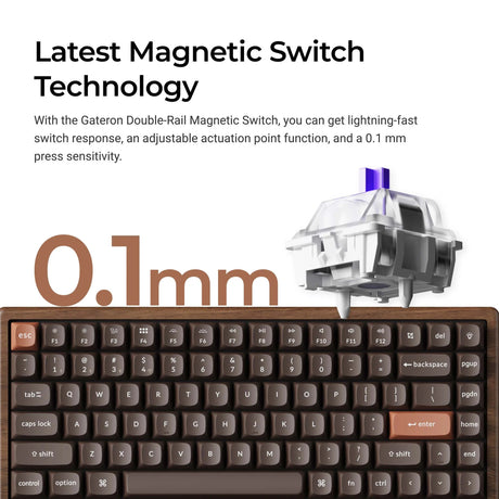 Keychron K2HE All-Wood Special Edition mechanische Tastatur (Holzfarbe, US-Layout (QWERTY), Gateron Double-Rail Magnetic Nebula, 75 %, Gateron Double-Rail Magnetic, OSA PBT Double-Shot, Hot Swap, Bluetooth 5.2 | USB-C)