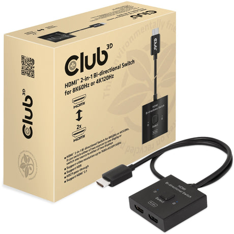 Club 3D HDMI-Switch 2-in-1 bidirektional für 8k60hz oder 4k120hz (schwarz, 0,5 Meter)