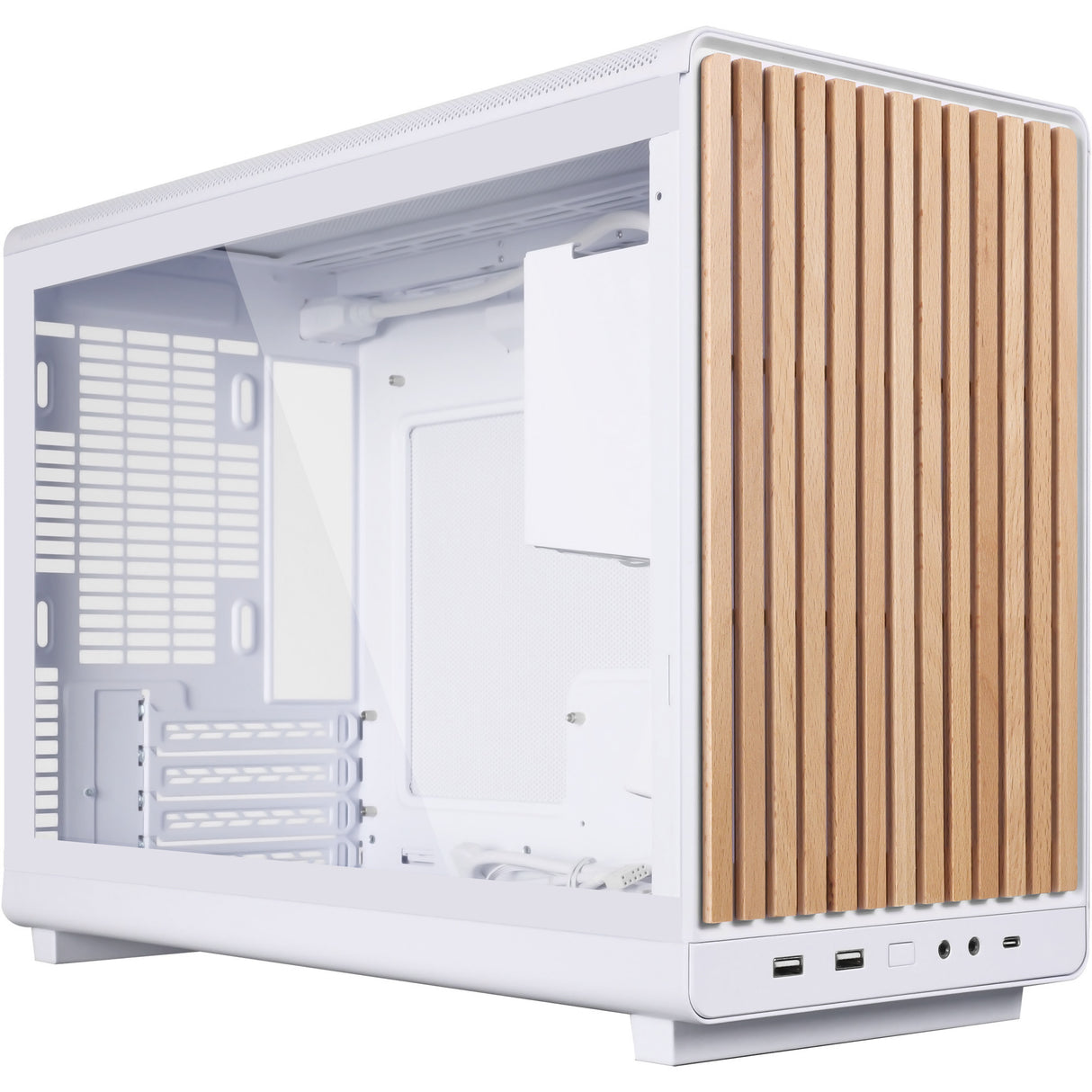Lian li a3-matx weiß (Wood Edition) Midi-Tower-Gehäuse (weiße Holzfarbe | 2x USB-A | 1x USB-C | gehärtetes Glas)