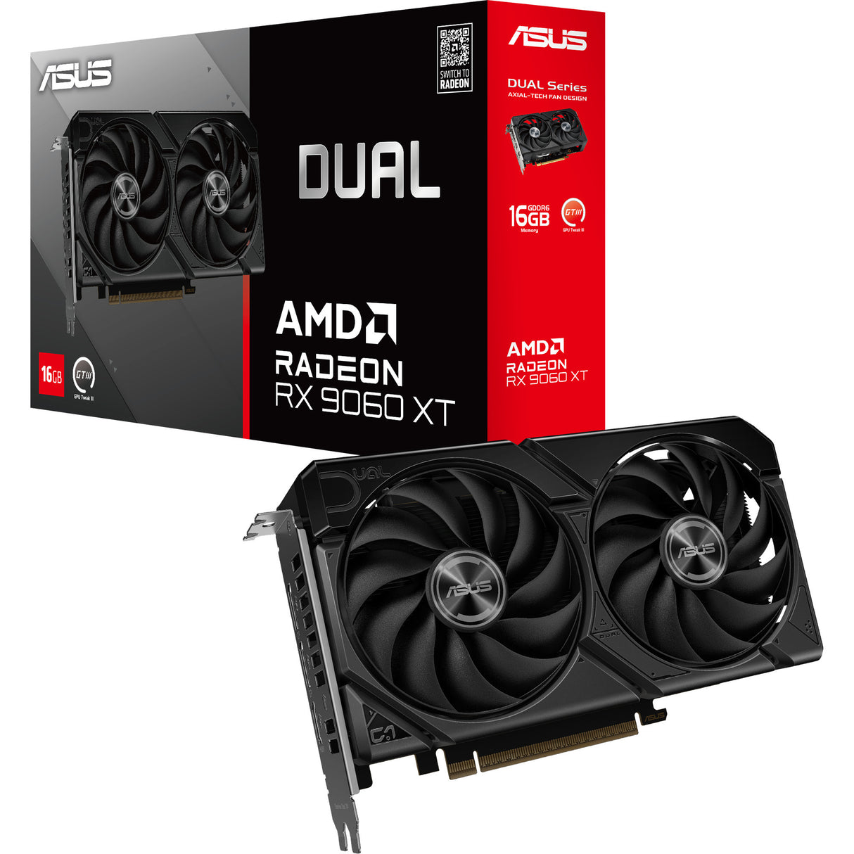 Asus Dual Radeon RX 9060 xt 16GB Grafikkarte (schwarz, 2x Display Port, 1x HDMI)