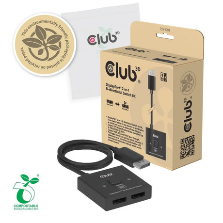 Club 3d 2-in-1 bidirectionele displayport switch (zwart, 8k)