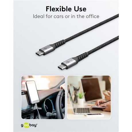 Goobay USB-C Schnellladegerät Nano (65 W) und USB-C Textilkabel (schwarz, 1 Meter)