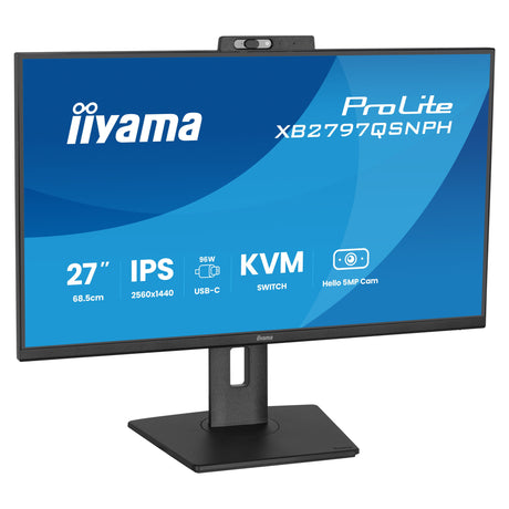 Iiyama Prolite xb2797qsnph-b1 27 Monitor (schwarz, HDMI, Displayport, USB-C, LAN, Audio, Webcam)