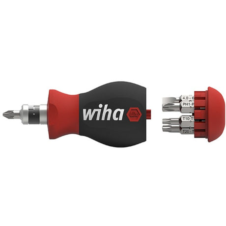 Wiha Schraubendreher mit Bitmagazin Stubby (schwarz rot, 7 Doppelbits)