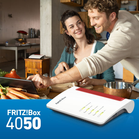 Fritz! Box 4050 Edition internationaler Router (weiß rot, Mesh-WLAN)