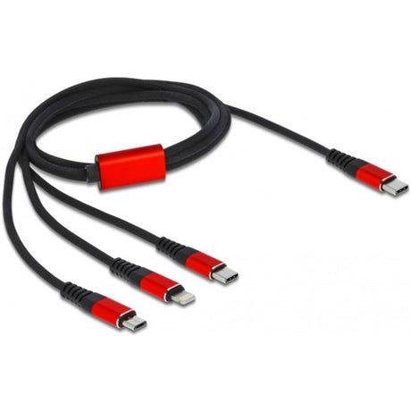 Delock USB-Ladekabel 3-in-1 USB-C auf Lightning + Micro USB + USB-C (schwarz rot, 1 Meter)