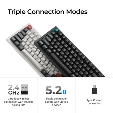 Keychron Q6 Ultra-M1 8K kabellose, benutzerdefinierte mechanische Tastatur (schwarz, US-Layout (QWERTY), Seidenpom-Rot, 100 %, RGB, Hot-Swap, 8K, 2,4 GHz Bluetooth 5.2 USB-C)