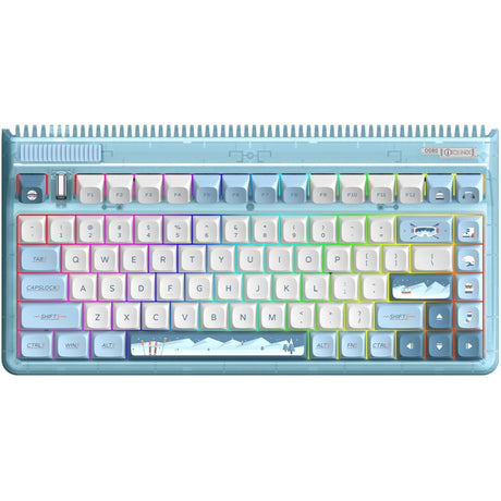 Iqunix OG80 Wintertide kabellose mechanische Tastatur (hellblau, US-Layout (QWERTY), Iqunix Moonstone Turbo, 80 % (TKL), RGB-LEDs, Hot-Swap-fähig, PBT, 2,4 GHz | Bluetooth 5.1 | USB-C)