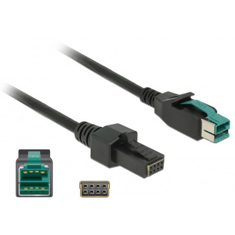 Delock Powered USB Kabel Stecker 12 V > 2 x 4 Pin Stecker für POS-Drucker und Terminals (schwarz, 2 Meter)