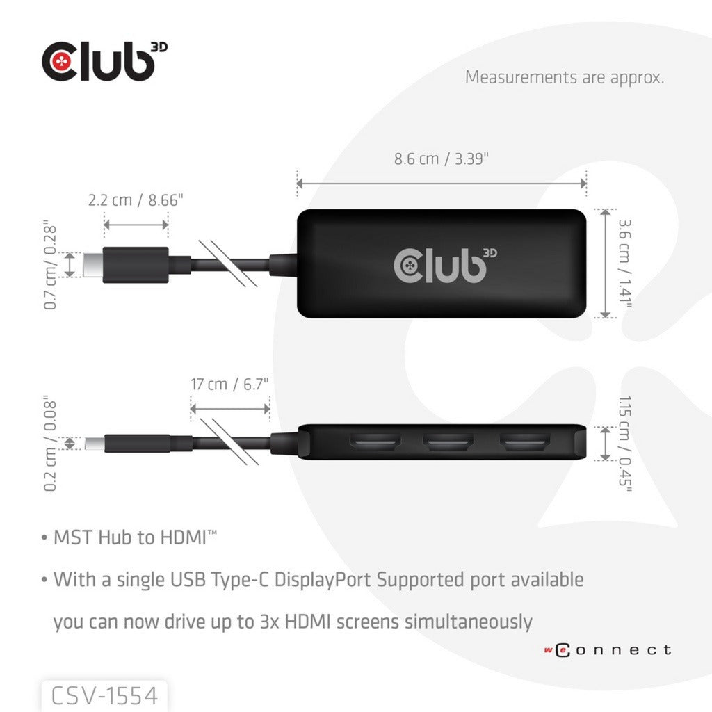 Club 3D USB-C auf Triple HDMI MST Hub 4K60Hz Adapter (Schwarz)